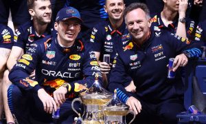 Max Verstappen and Christian Horner enjoy their race win in Bahrain after a drama-filled week at Red Bull Photograph: Clive Rose/Getty Images