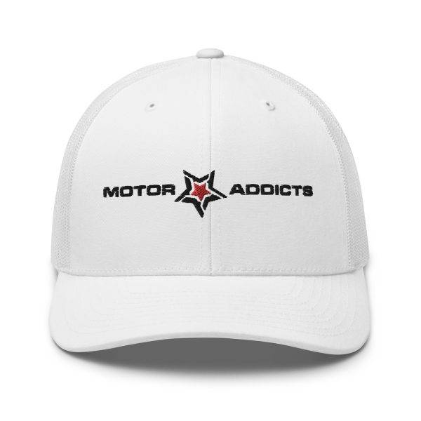 front white embroidered retro trucker hat